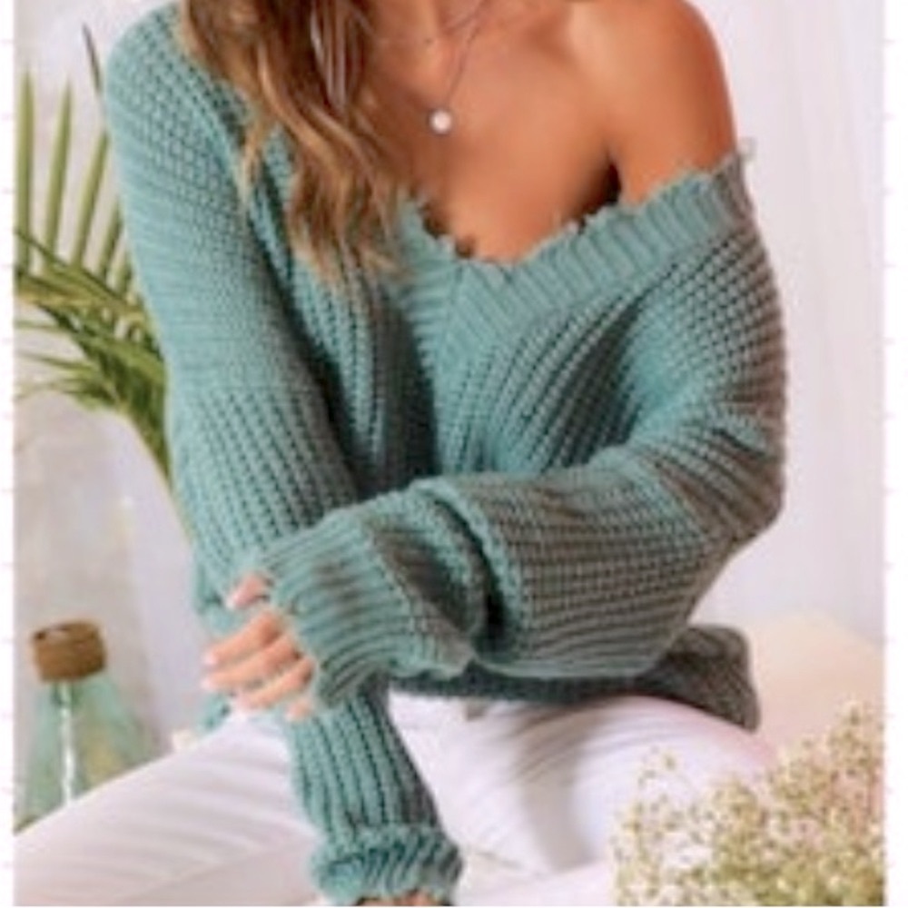 Elle Off-the-Shoulder Sweater Green and Blue